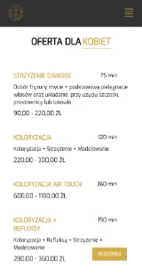 Salon Fryzjerski 2020 - Usługi i cennik w wersji mobilnej