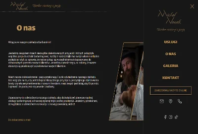 Michał Nowak Barber - sekcja o nas oraz podgląd nawigacji w wersji na wysokich rozdzielczościach